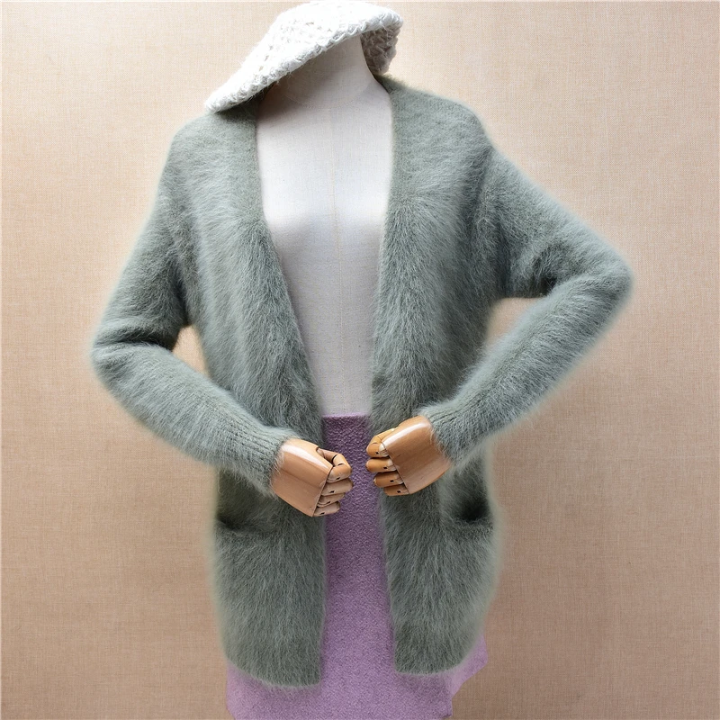 Women Mujer Autumn Winter Clothing Hairy Plush Mink Cashmere Knitted Long Sleeves Slim Cardigans Mantle Sweater Jacket Pull Tops