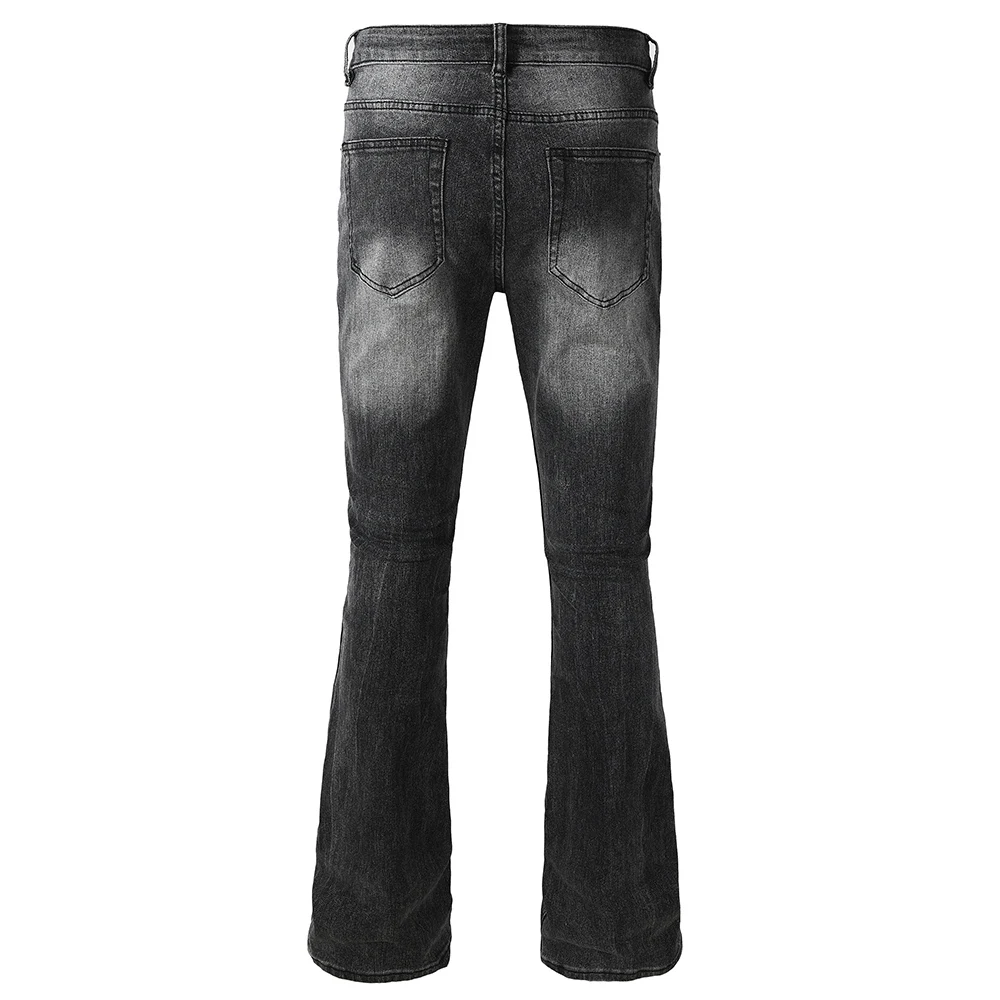 Herren Boot-Cut Denim-Jeans in Grau-Schwarz, Hochwertige Baumwollhose, Klassische Schlanke Stretch-Schlaghose – Detail 16