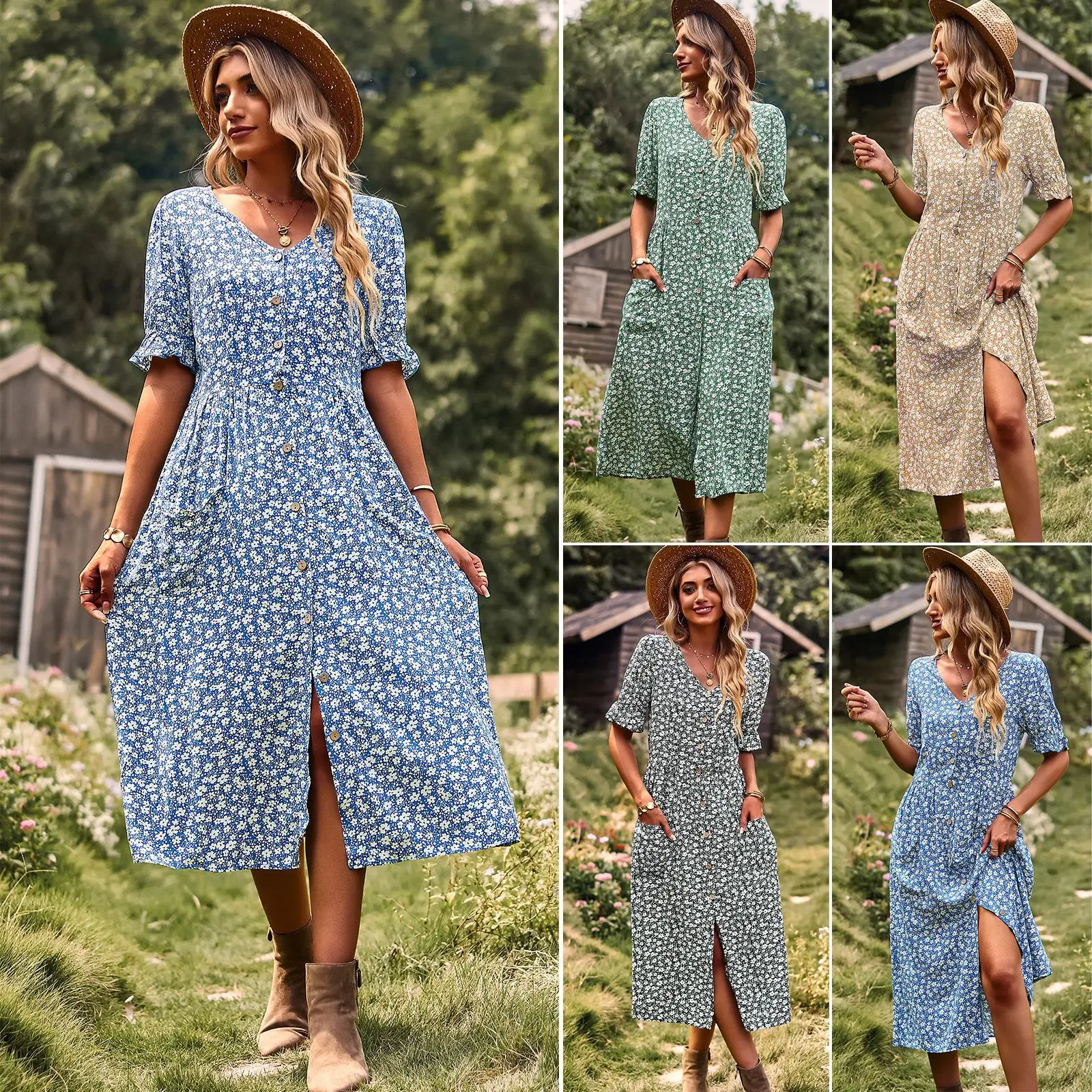 YJKDYK 2025 Summer Women's Dress Female Printed Vent A-line Dress Lady Dress Vacation Women's Summer Clothing Women's Sun Dress