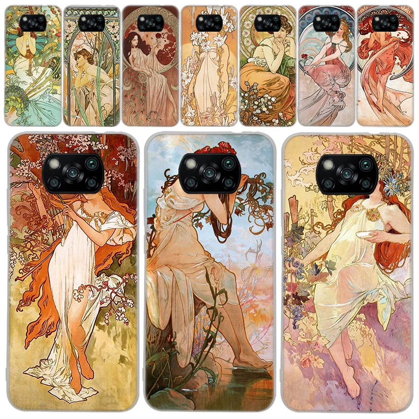 Alfons Mucha Primavera Soft Phone Case for Xiaomi Poco X6 X5 X4 Gt X3 Nfc F6 F5 Pro M5s M5 M4 M3 F4 F3 F2 F1 Capa Coque Cover fo