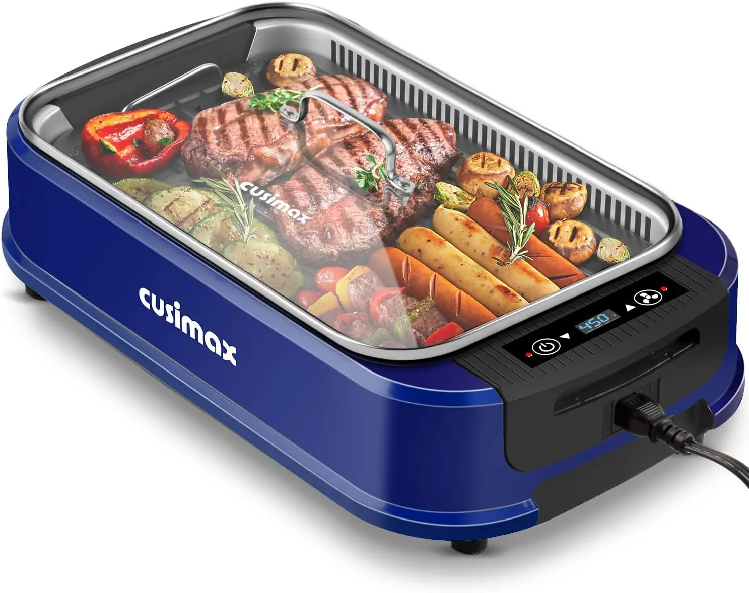 

Electric Smokeless Grill, 1500W Indoor Grill with LED Smart Display & Tempered Glass Lid