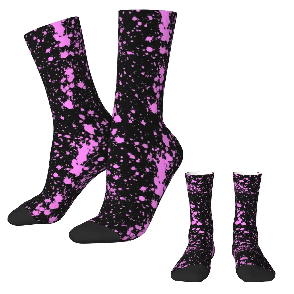 Pink Paint Splatter Socks Autumn Neno Print Stockings Trendy Women Men Breathable Socks Design Outdoor Anti Slip Socks