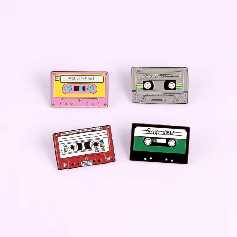 Custom Good Vibes ! Retro Tape Enamel Pins Cassette Metal Brooches Music Badges Lapel Backpack Jewelry Gift for Friend Wholesale