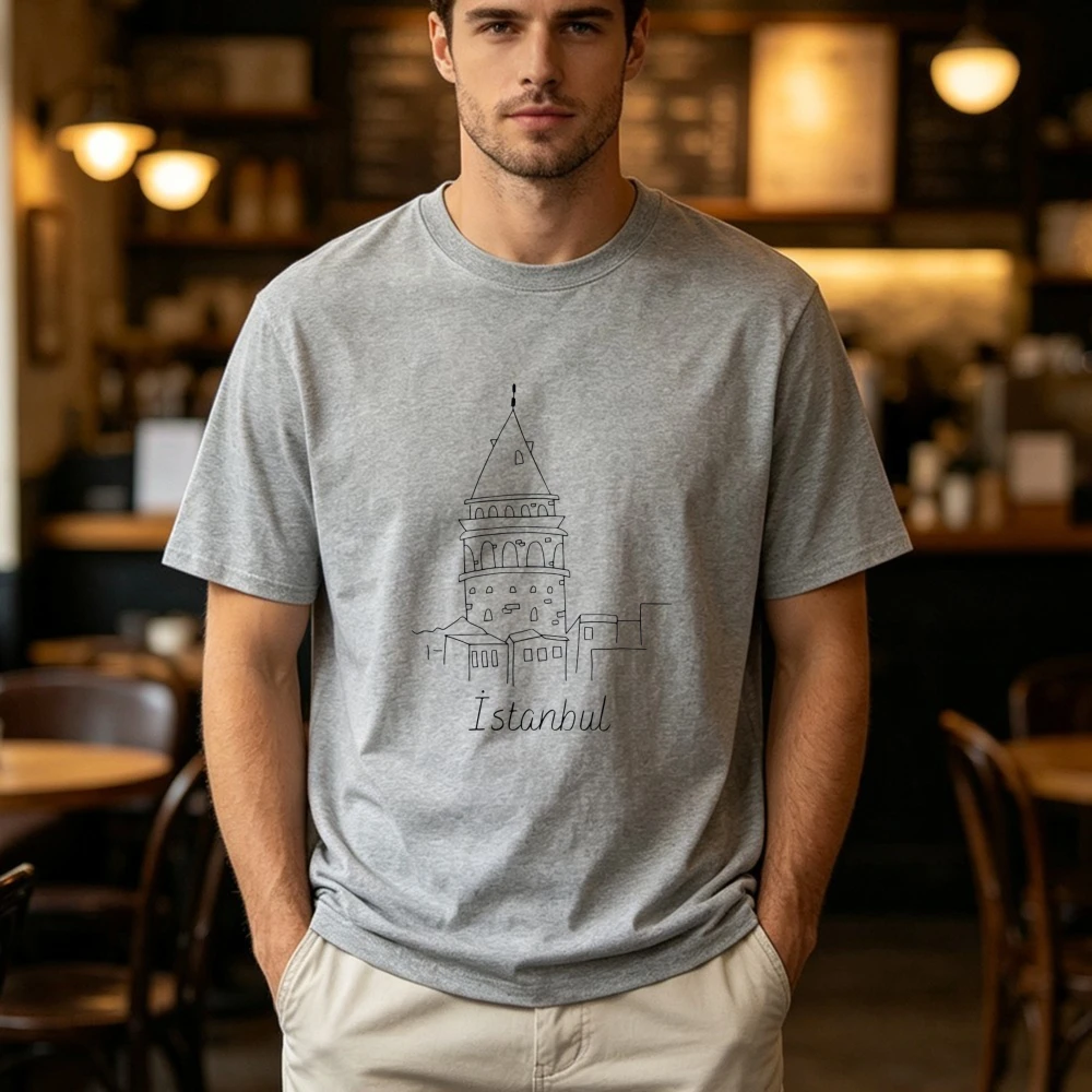Istanbul Galata Tower Graphic Tees Minimalist Line Art Turkey Travel Souvenir Cotton Shirt Fashion Men Women Casual Street Shirt