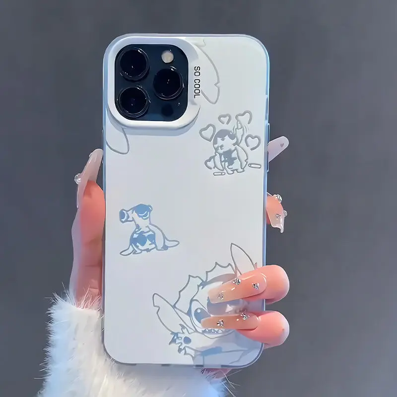 Disney Stitch Cartoon White Phone Case For iPhone 11 12 13 14 15 Pro Max 7 8 Plus X XR XS MAX Mini Y2k lovely Anti Fall Cases