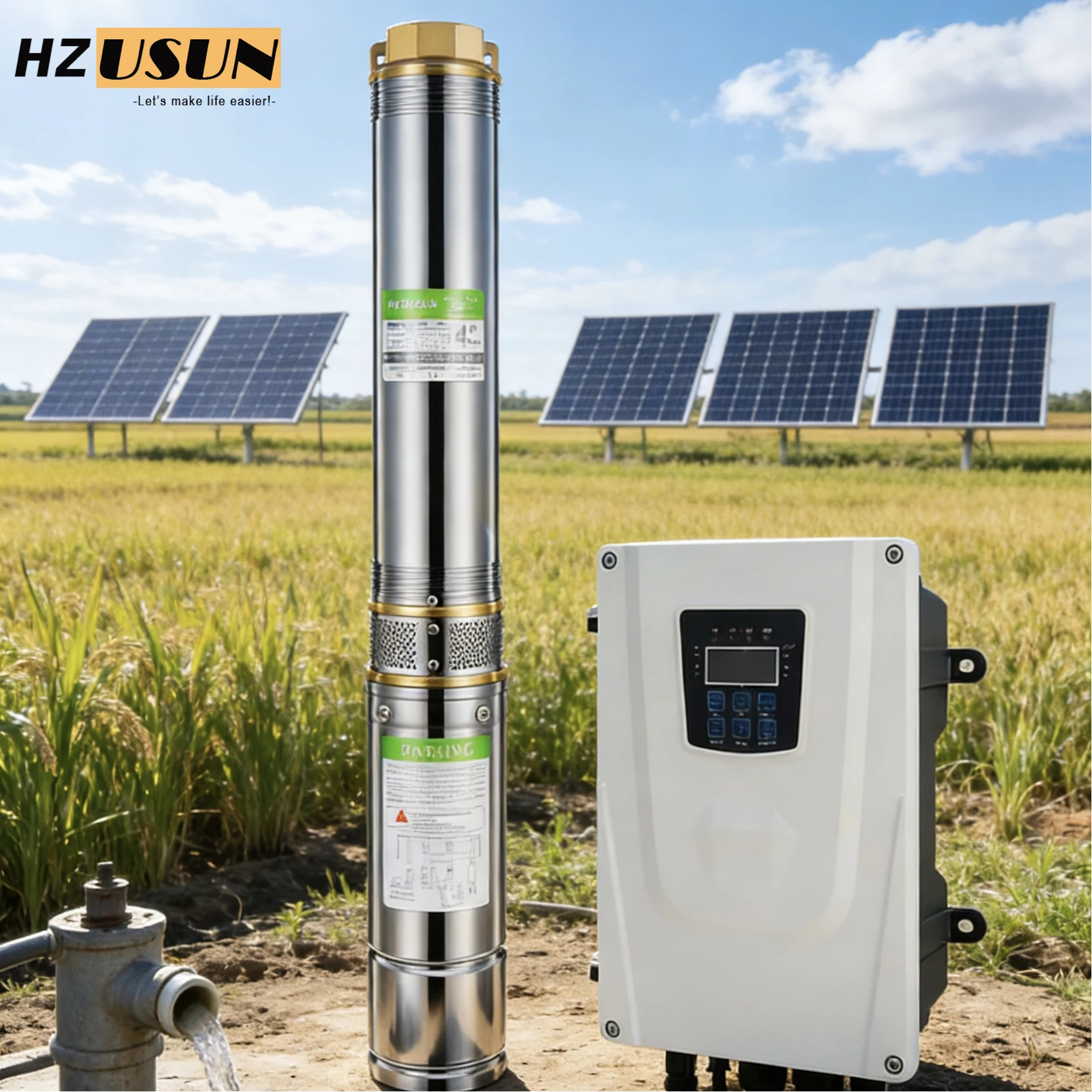 Hybrid Solar Submersible Borehole Pump Kit Price 2HP DC Brushless Motor Solar Operated Agriculture Water Pump with Controller