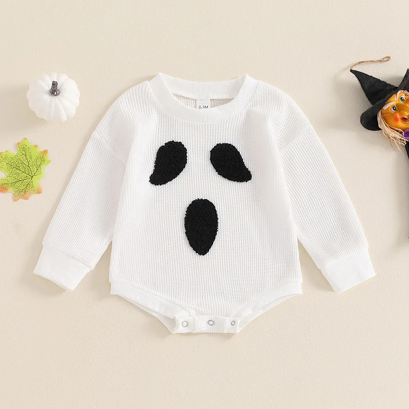 

2025 Halloween Baby Clothes Autumn Infant Jumpsuit Pumpkin Ghost Embroidered Long Sleeve Romper m