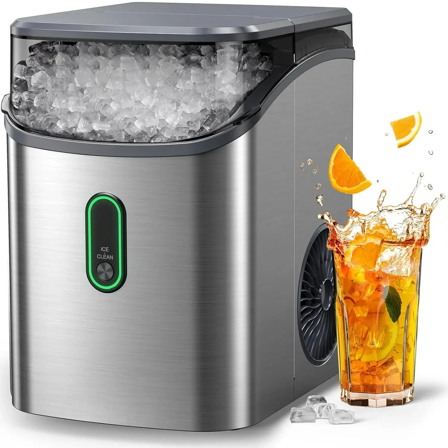 , Pebble Ice Maker with Soft Chewable Ice, One-Click Operation Ice Machine with Self-Cleaning,