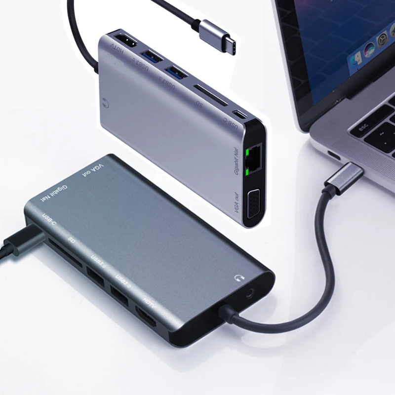 

8в1 USB-концентратор для совместного использования экрана Type-C к HDMI-совместиму адаптеру-сплиттера Конвертер USB в VGA Устройство чтения карт SD док-станция