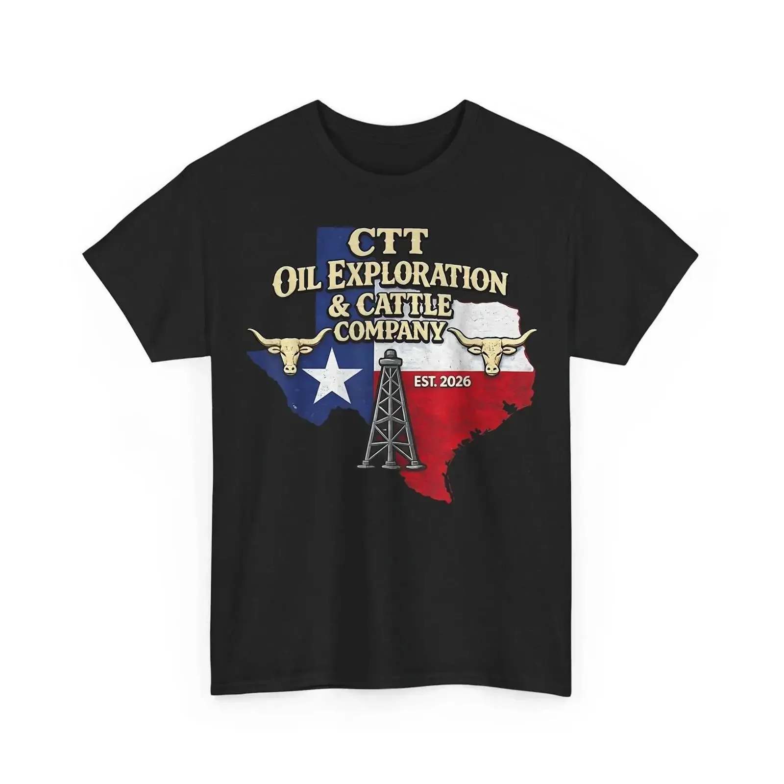 CTT Oil Exploration & Cattle Company Texas Retro T-Shirt, Vintage, gewaschen, stilvoll, weich, leicht dehnbar, vielseitig, lässig