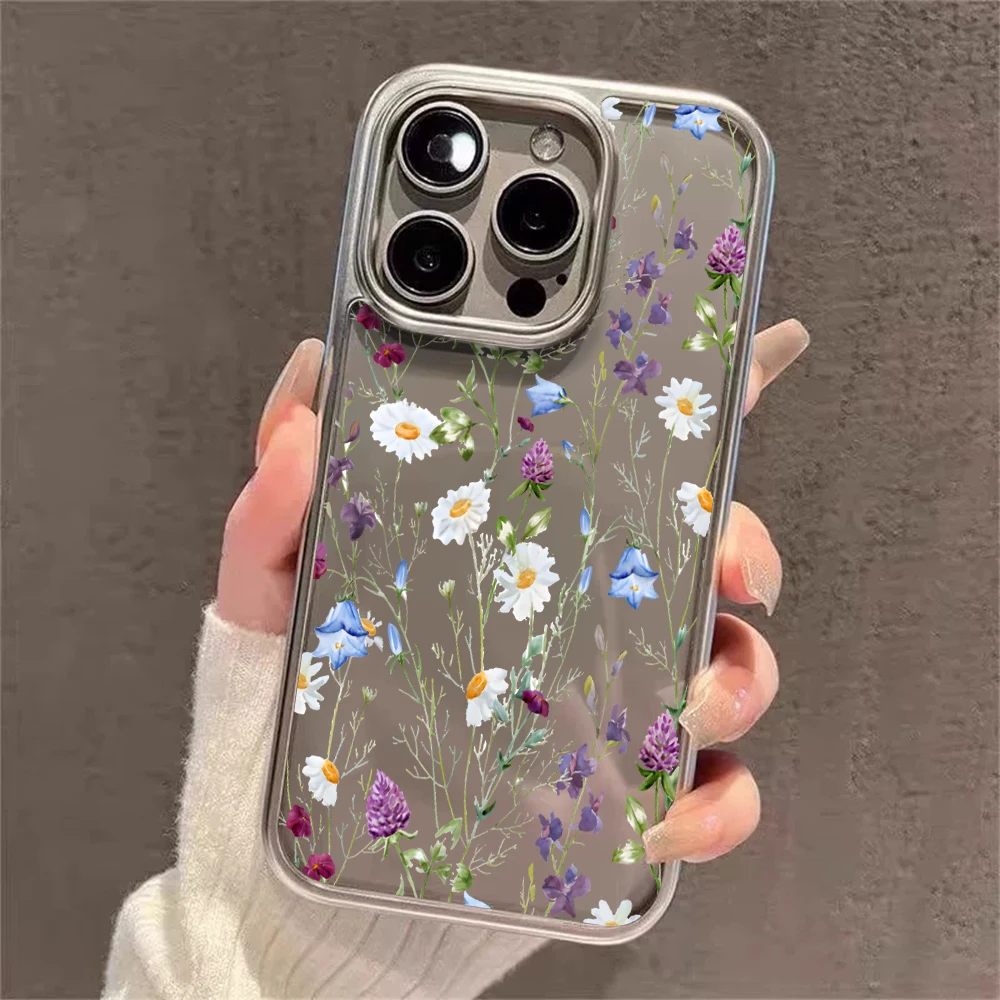 Blumen-Handyhülle für iPhone 17 15 13 14 16 11 12 Pro Max Plus 16 17 XR XS Hüllen Transparent Silberbeschichtet Luxus-Schutzhülle – Detail 11