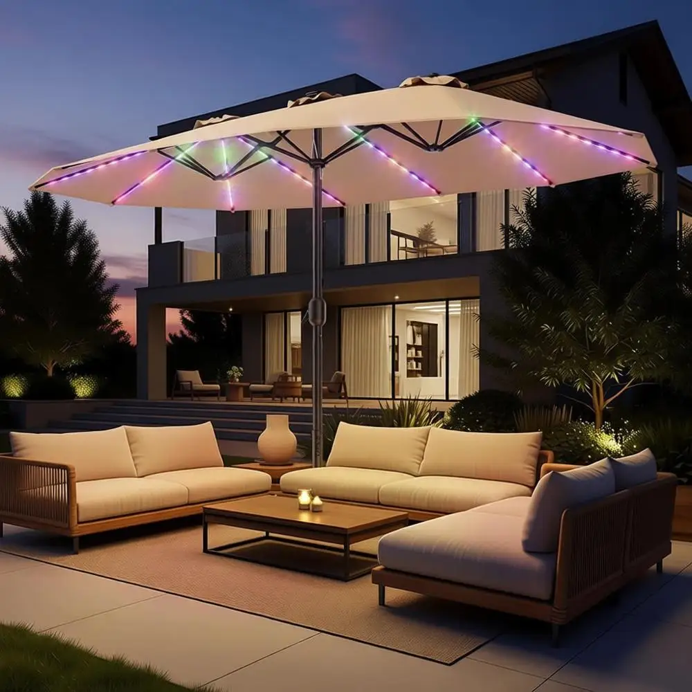 

Очень большой уличный зонт с RGB LED-подсветкой и подставкой, многоцветное освещение, идеально подходит для торговых стендов, террас, бассейнов и задних дворов