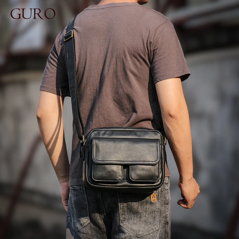 GURO Higher Quality Men Genuine Leather Shoulder Bag Luxury Design Crossbody First Layer Cowhide Trend Messenger Bag For 8″ IPad