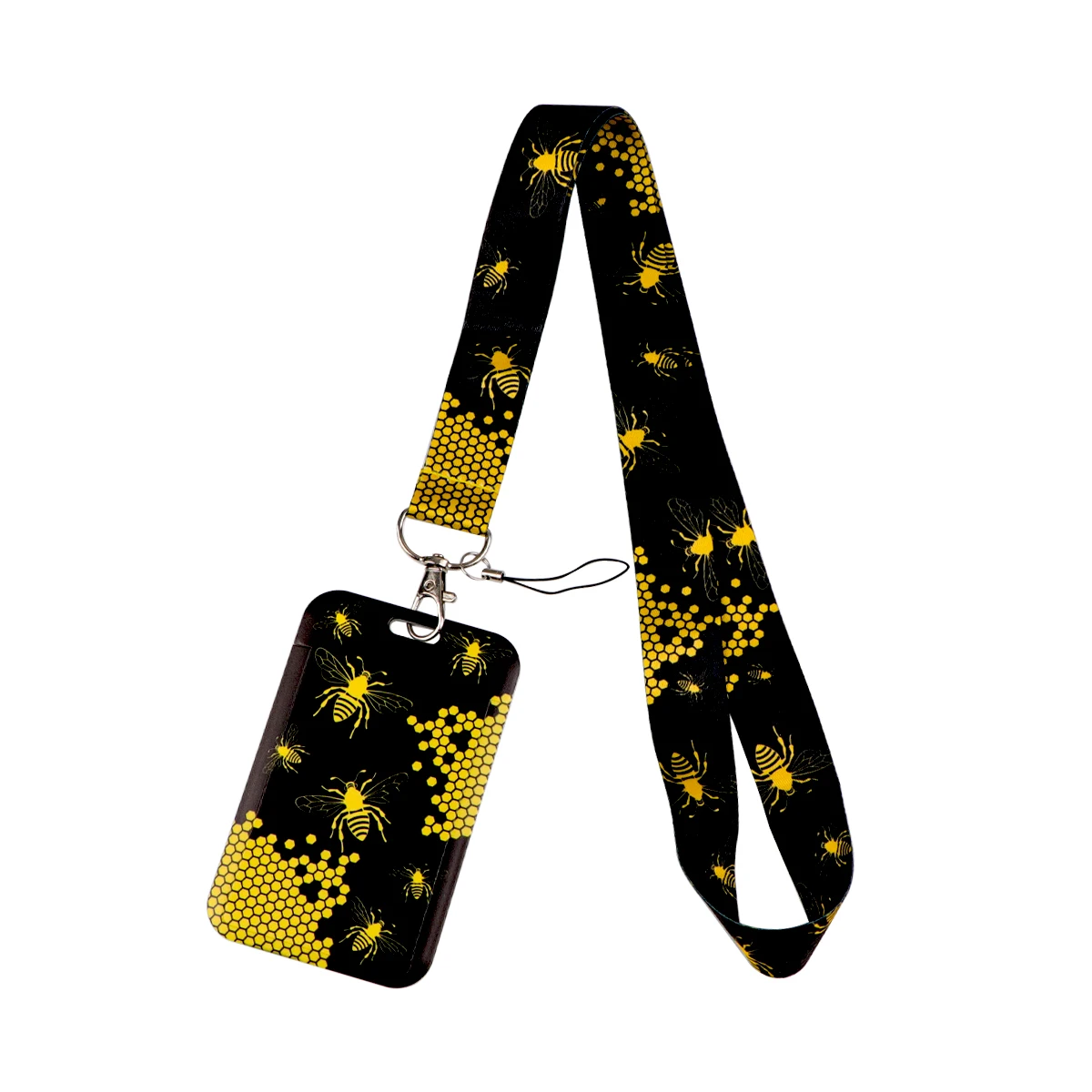 Cartoon Bee Lanyard For Keychain ID Card Cover Passport Student Cellphone Honeycomb Badge Holder Keyring Neck Straps Accessories