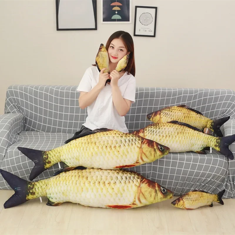 120cm 3D Fish Cushion Large Simulation Carp Plush Toys Stuffed Soft Animal Fish Pillow Cushion Funny Gift Kids Toy Room Decor