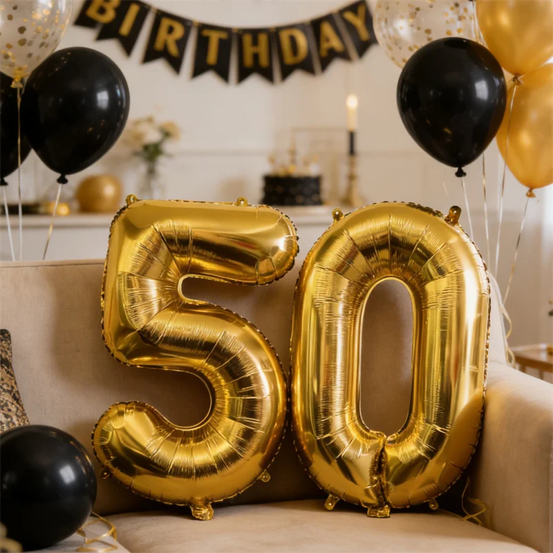 2 Stück 32 Zoll Goldene Nummer 50 Folienballons 50. Geburtstag Party Deko Erwachsene 50 Jahre Ballon Frauen Männer Hochzeit Jubiläum Zubehör
