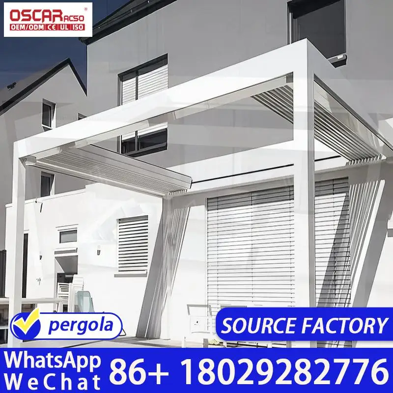 Retractable Sliding Glass Aluminum Pergolas With LED Light Strips Waterproof Gazebo For Garden Patio Terrace 200mm pergola