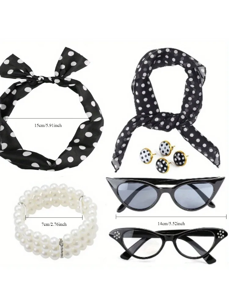 Ensemble d'accessoires pour femmes des années 50, accessoires de Costume, écharpe, lunettes, bandeau pour accessoires de fête des années 50 + été