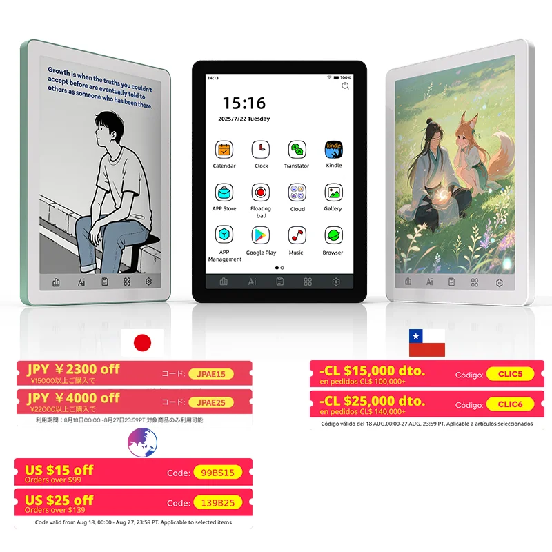 Bigme E-book Reader B6, libro elettronico con inchiostro elettronico da 6 pollici, luce frontale a 36 livelli, sistema operativo Android 14 integrato Google Play, ereader da 4+64 GB