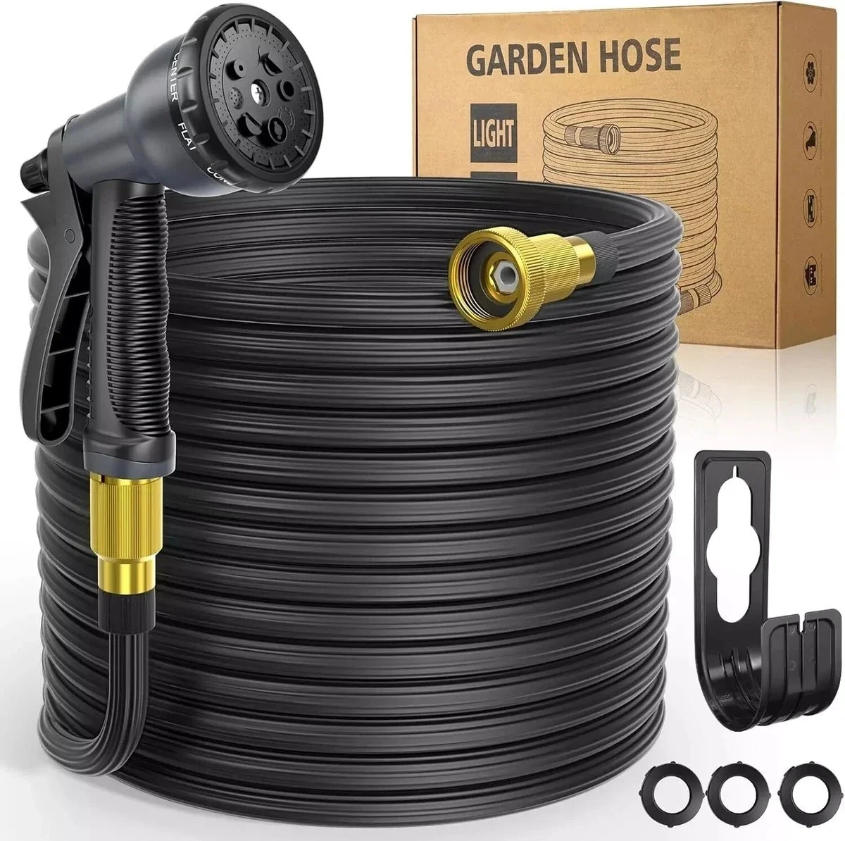 

Lightweight Expandable 50ft Garden Hose with 10 Function Nozzle, Brass Fittings