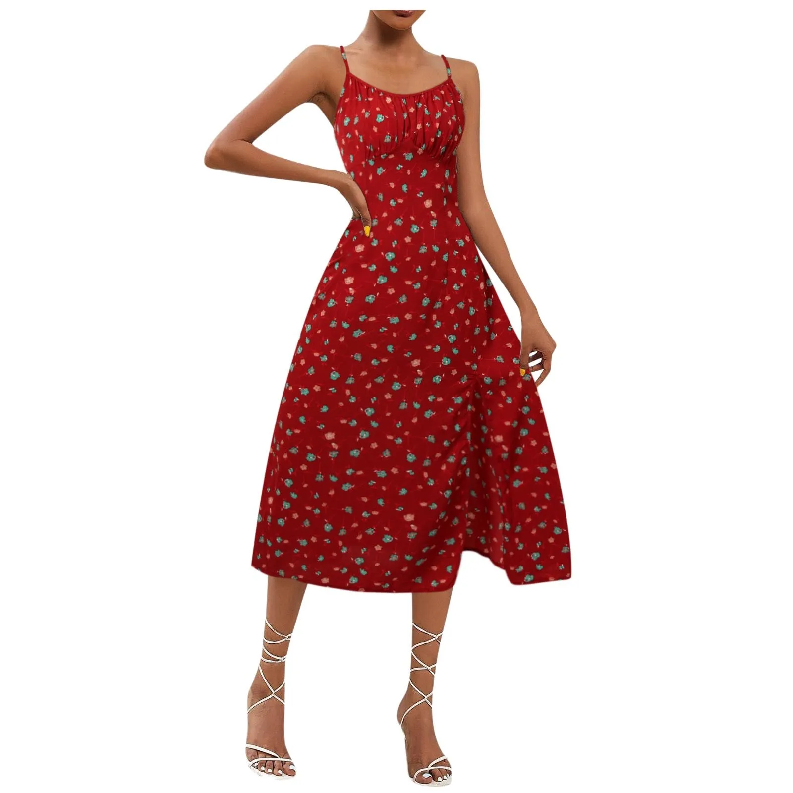 2024 New Floral Print Sexy Cami Dress Hight Split Women Sleeveless Summer Dresses Holiday Backless Strappy Midi Dress