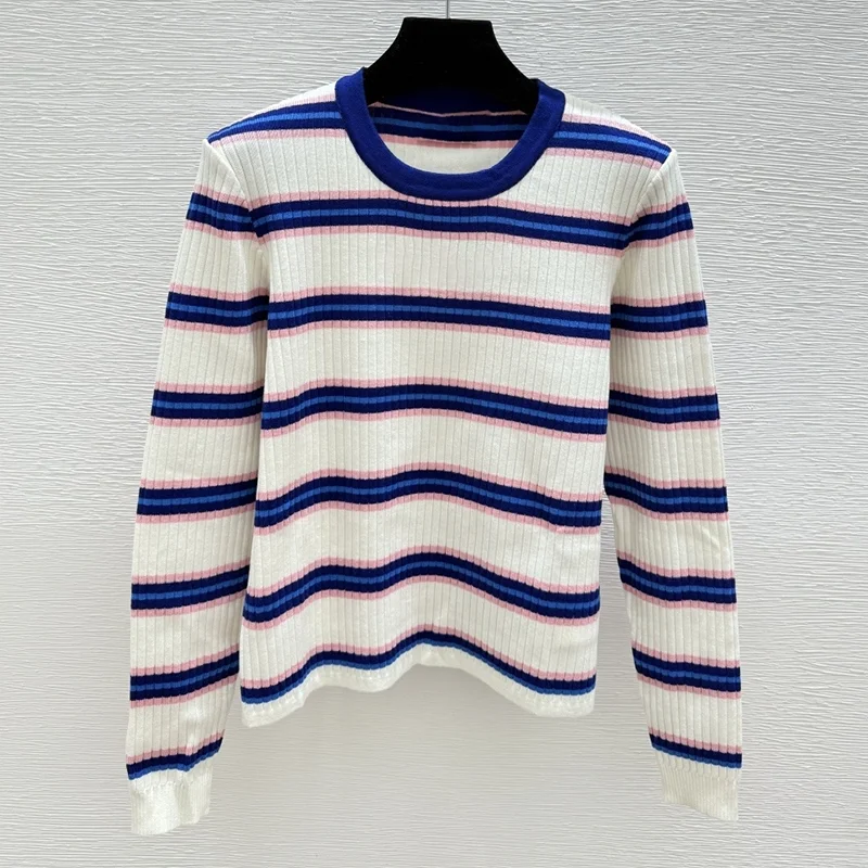 

High-quality classical striped multi-color letter embroidery women's pullover popular clothing sweater 251016130