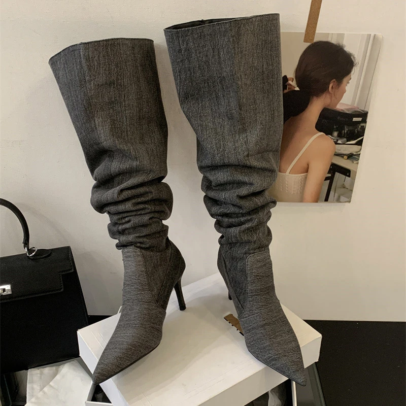 

Eilyken/Зимние женские сапоги выше колена с острым носком в уличном стиле, пикантные вечерние женские туфли для стриптиза на тонком высоком каблуке