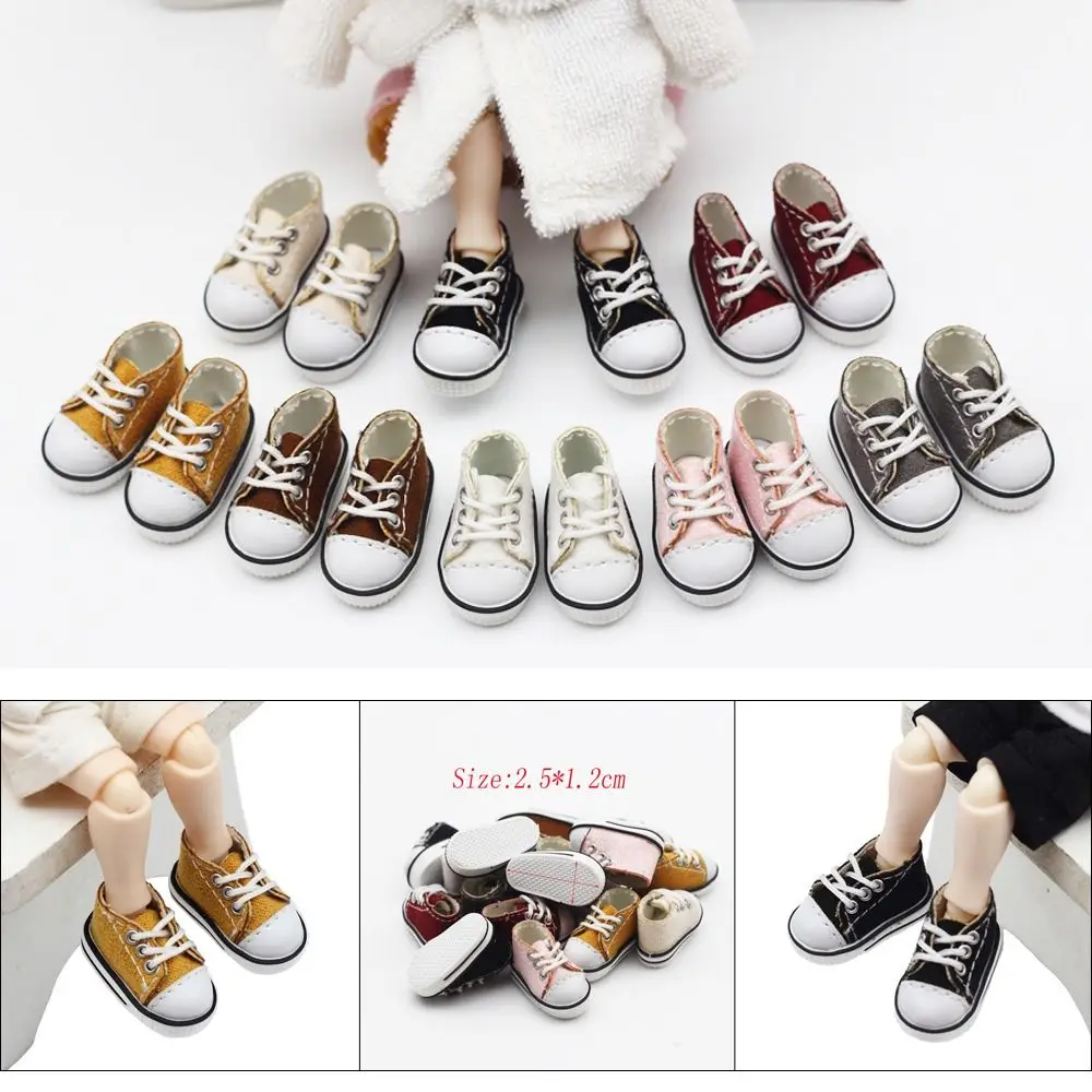 1 Pair 12 points Doll Mini Canvas Shoes Lace-up Sports Shoes Ob11 Canvas Doll Shoes Cartoon Casual Doll Clothes Shoe