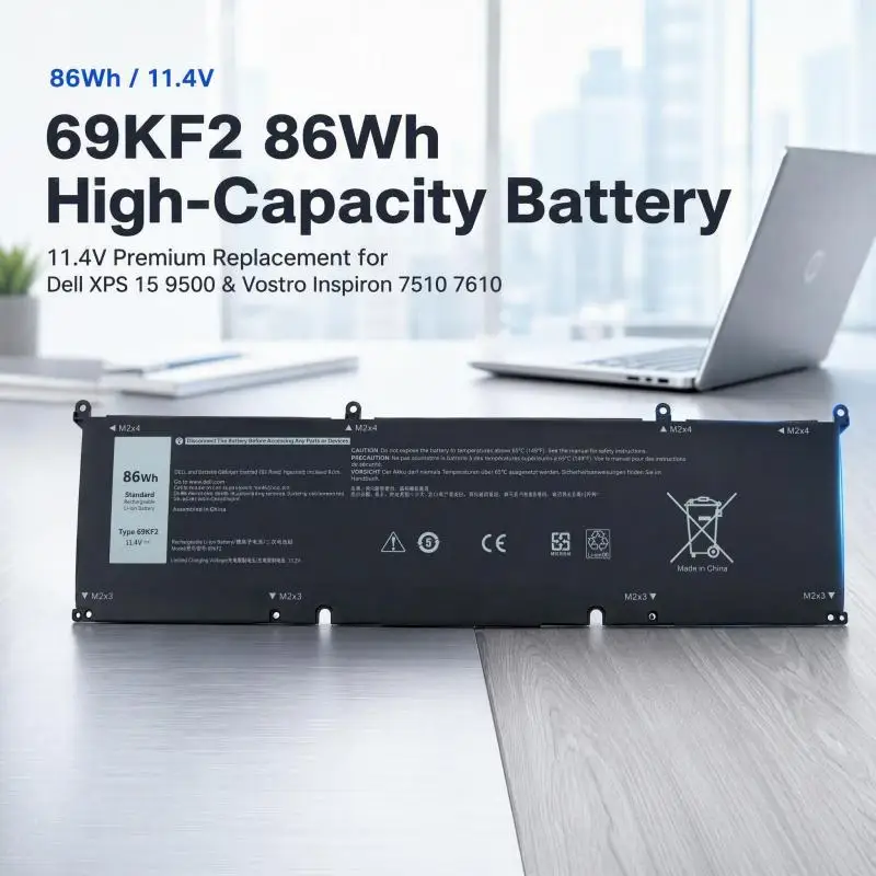 69KF2 8FCTC 11.4V 86/56Wh High Capacity Li-ion Replacement Laptop Battery for Vostro 7510 7610 Inspiron 15 7510 7610 XPS 15 9500