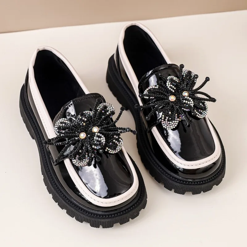 Girls Leather Shoes Sweet Flowers Kids Flat Shoes Round Toes 2026 New Fashion Children Princess Shoes Soft Bottom