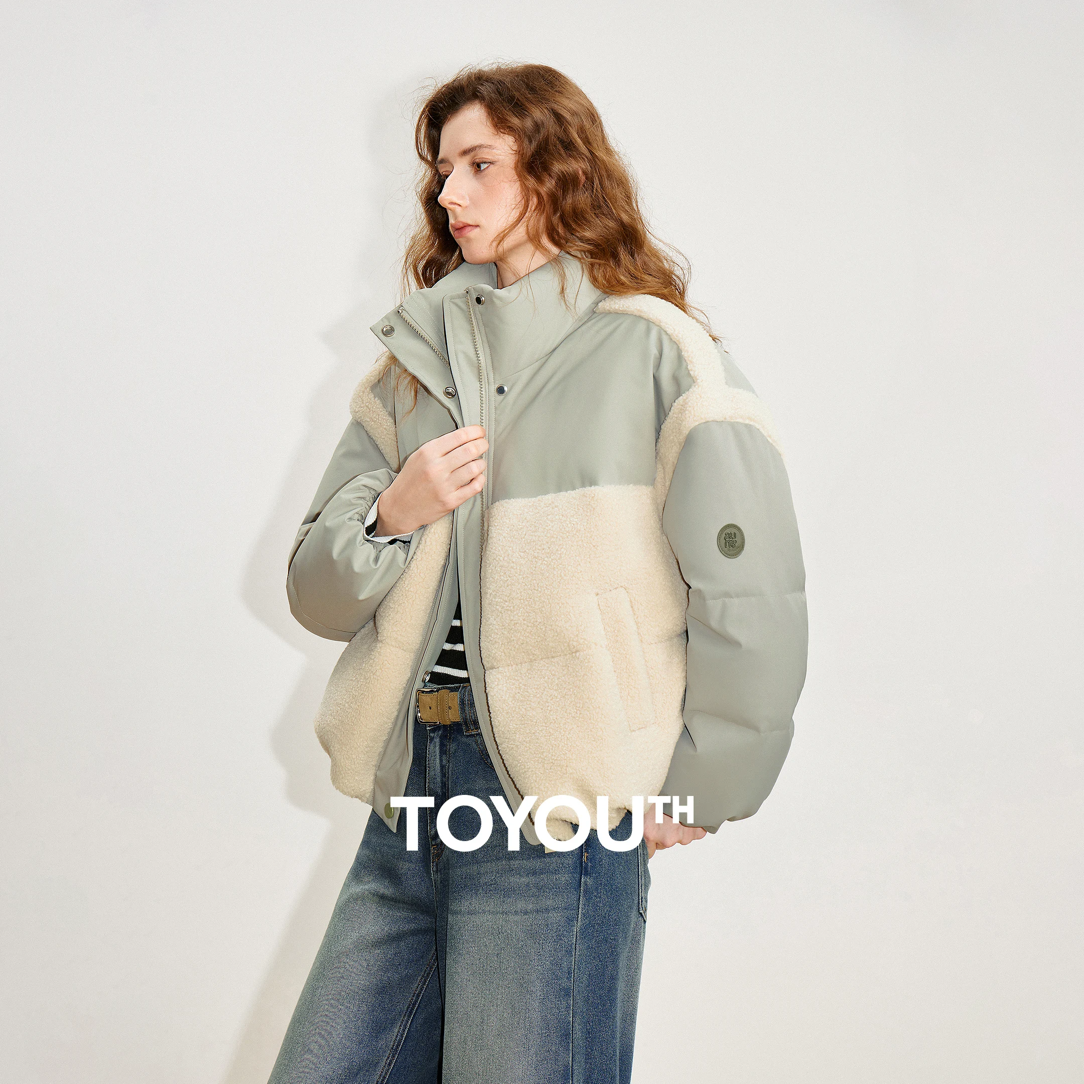 TOYOUTH النساء أسفل السترات 2025 شتاء جديد القمح الأذن الصوف تقسم أكسفورد النسيج منتفخ خفيفة الوزن ملابس خارجية غير رسمية