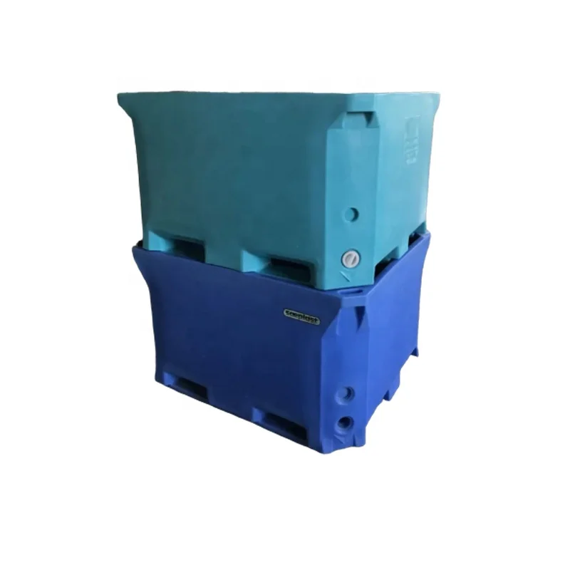 Plastic double wall 660L thermal insulation fish container with lid bucket bulk fishing gear box