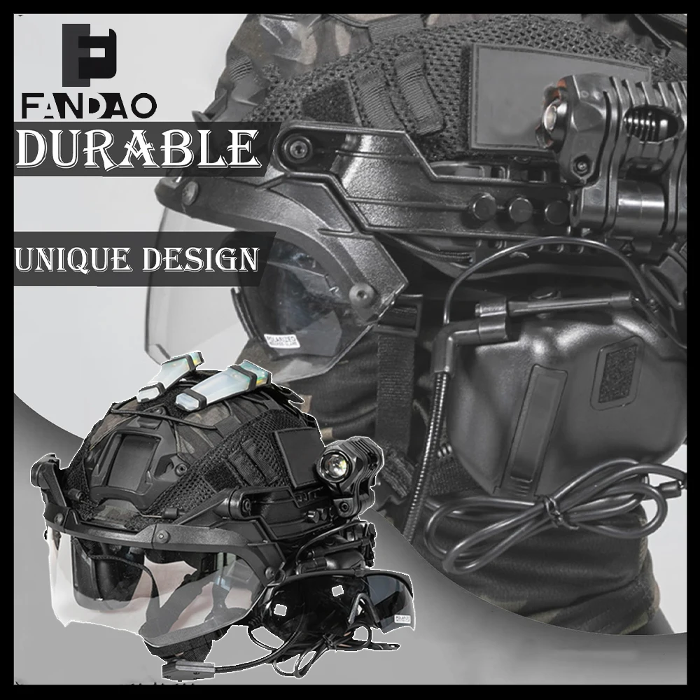 Tactical FAST High-Cut Helmet Set with Headphones Flashlight Helmet Light Protection Goggles for CS Airsoft Shooting Training