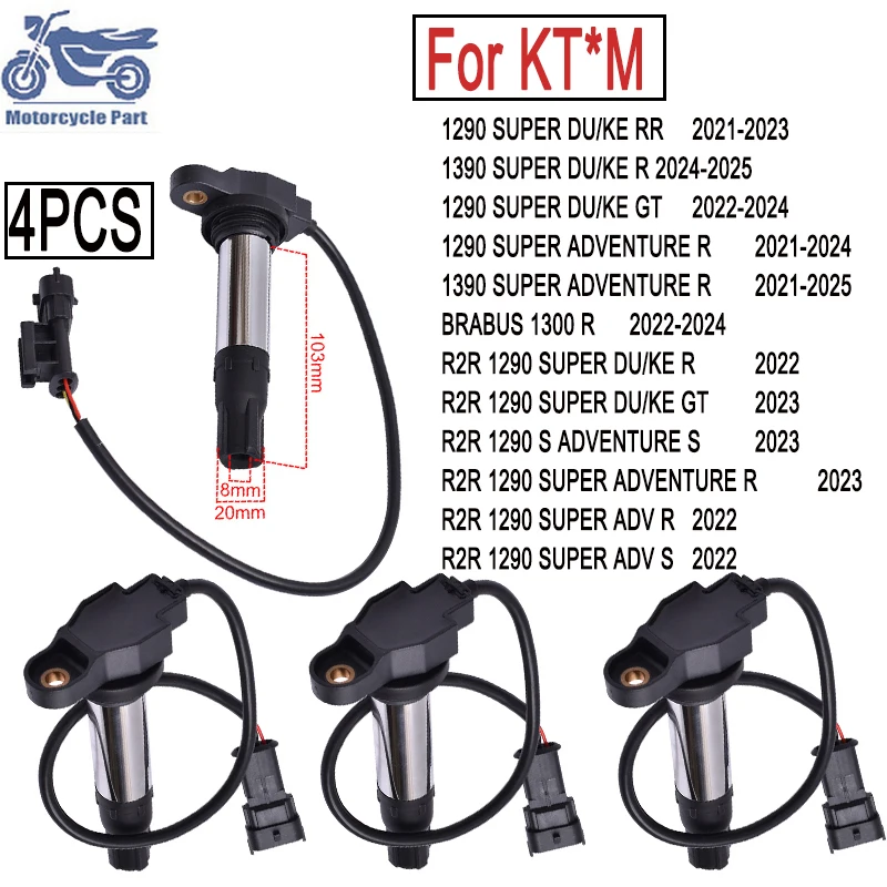 

1/4PCS Ignition Coil for KT/M Du/ke 1290 Du/ke 1390 2024-2025 1290 Adventure 1390 Adventure 2021-2025 BRABUS 1300R R2R 1290 R GT
