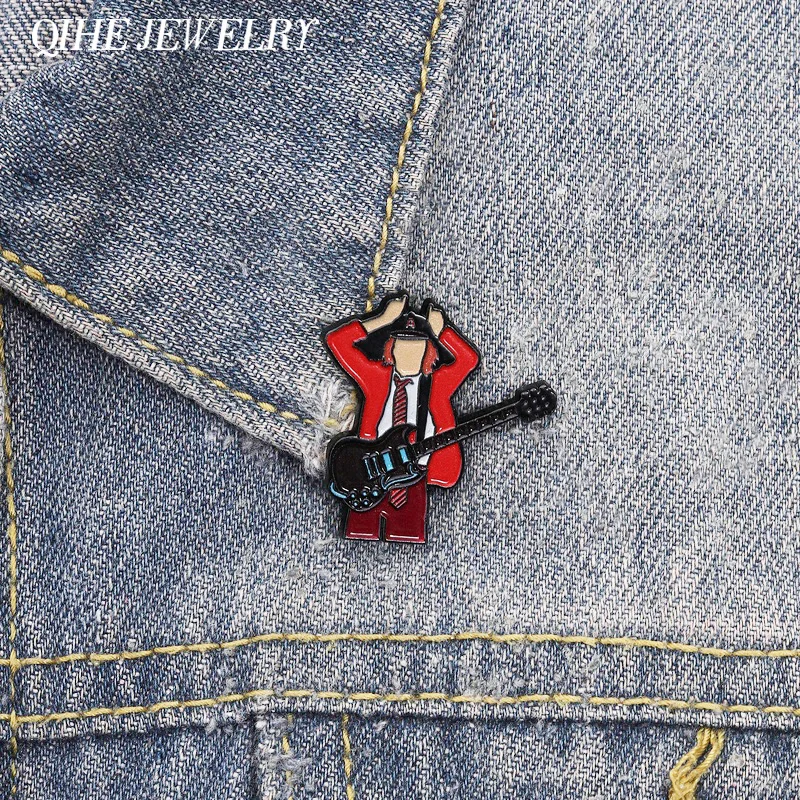 Classic Hard Rock Band Boy Enamel Pins Legend Red Schoolboy Hand Gesture Guitar Lapel Badge Accessory Brooch Gift for Fan Friend