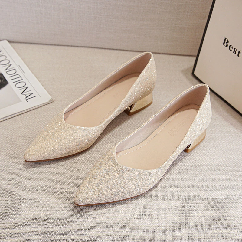 Womens 3Cm Low Chunky Heel Pumps Solid Color Pointed Toe Plus Size 40 43 Shoes 2024 Spring Summer Casual Daily Wear