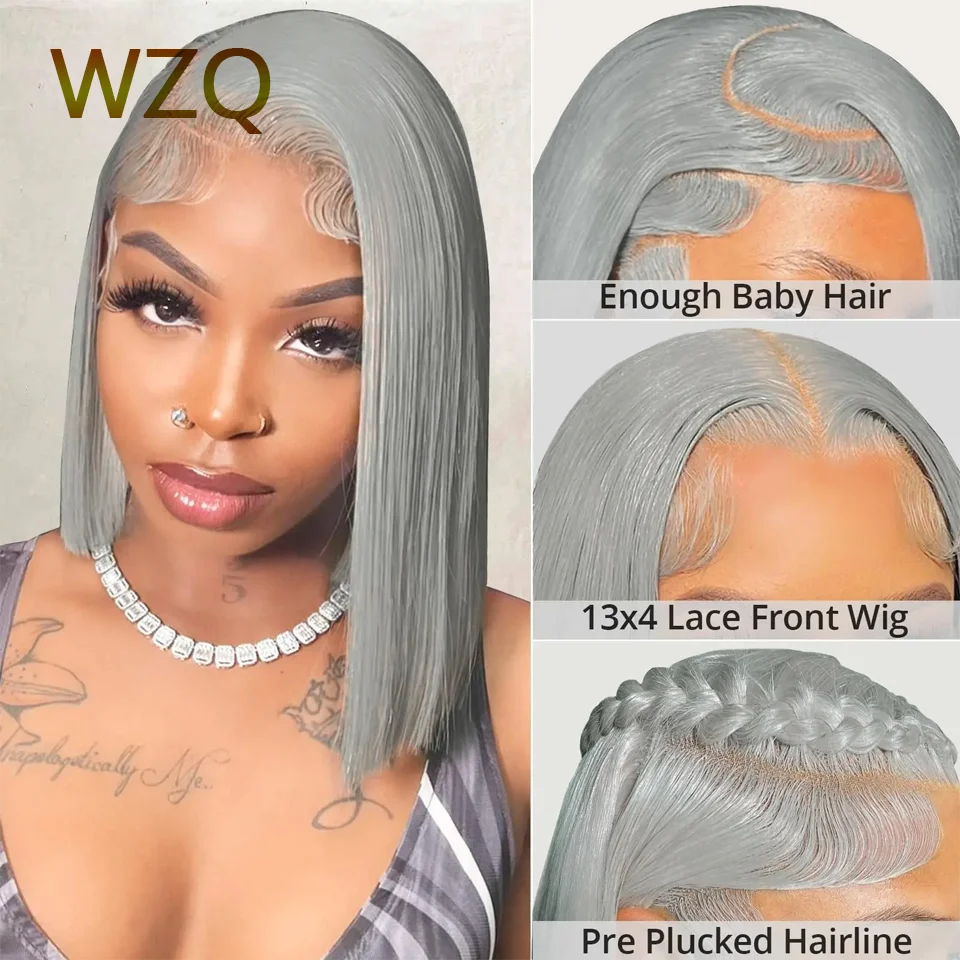 

HD Transparent 13x4 Lace Front Wigs Human Hair 180% Density Lace Frontal Wigs For Women Pre Plucked Grey Colored Short Bob Wig