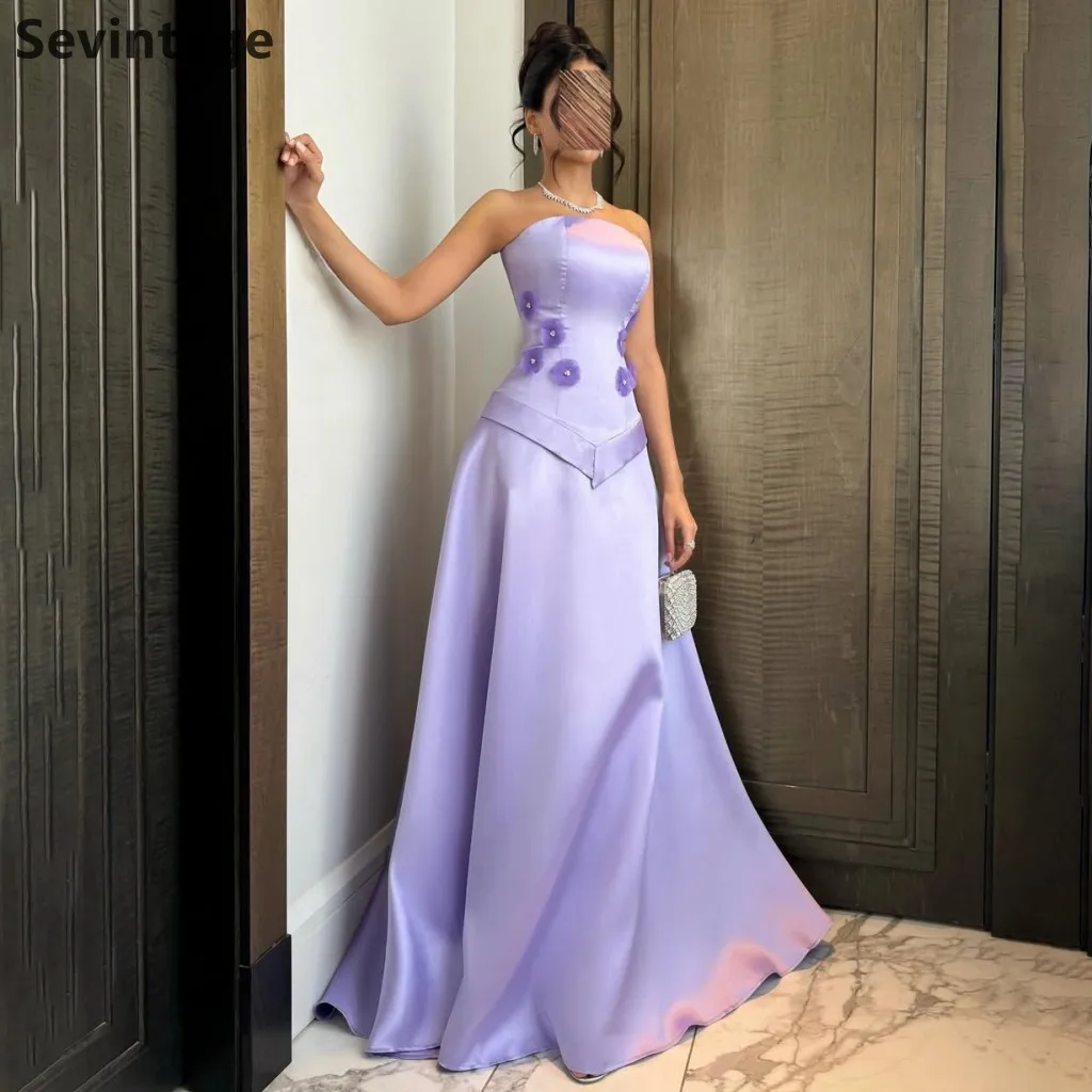 

Sevintage 2025 лавандовое атласное вечернее платье макси трапециевидной формы без бретелек платье для выпускного вечера для свадьбы фермерское вечернее платье по индивидуальному заказу