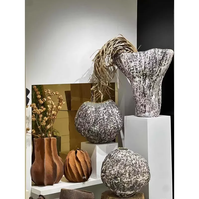 M723 Country Style Home Decoration Handmade New Design Textured Vase Ceramic Vase Home Decoration Deluxe Set