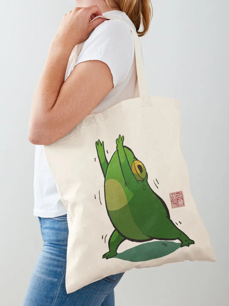 

Yoga Frog Warrior Pose Tote Bag canvas tote bags Women's shopping bag reusable shopping bag Women's