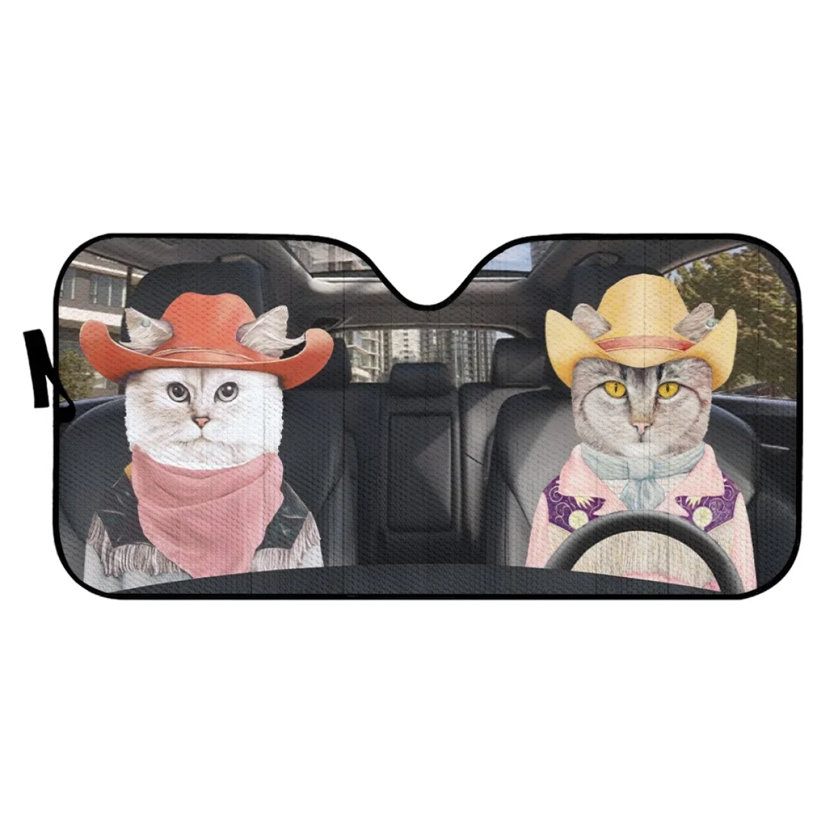 INSTANTARTS Cute Cowboy Cats Car Sun Shade Windshield Durable Sunshade Cover Set of 2 Sunshade for Car Windshield UV Proteter