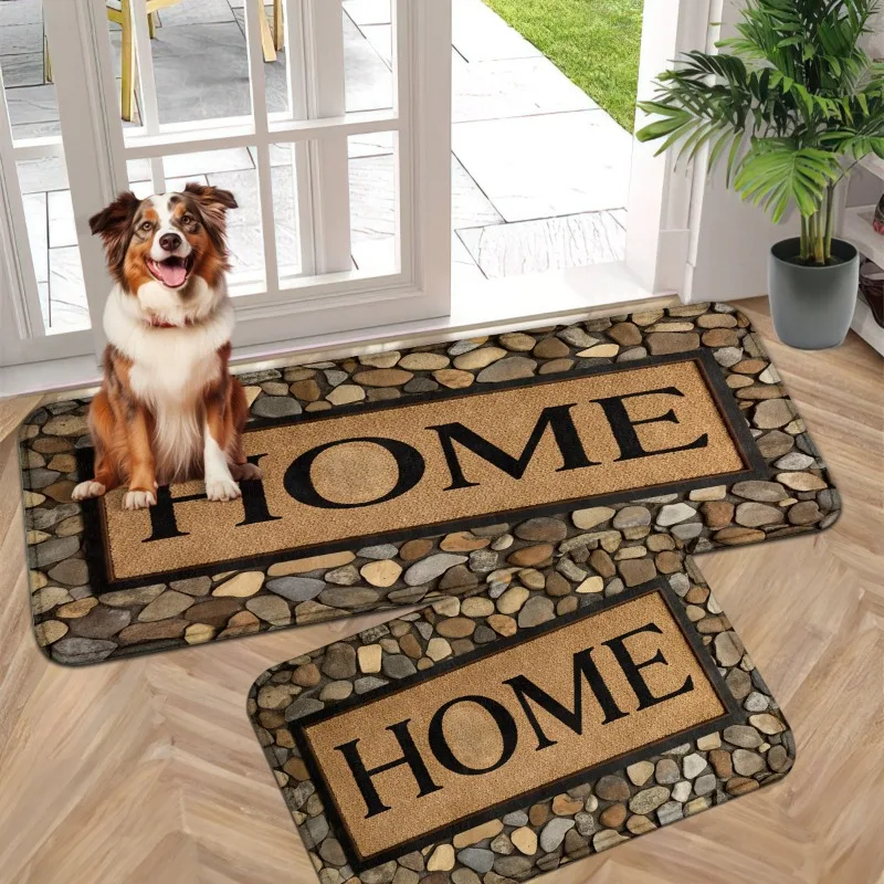 Flannel HOME Home Floor Mat, Pebble Pattern Frame Non-slip Foot Mat, Dirt-resistant Carpet At The Bedroom Door