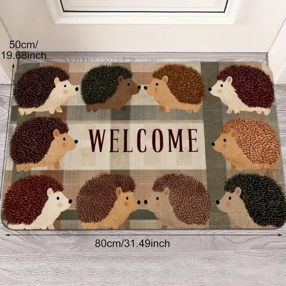 Tapis de bienvenue mignon à motif hérisson écossais, antidérapant, lavable, pour entrée, intérieur/extérieur, décoration de maison, tapis pour camping-car, 1 pièce