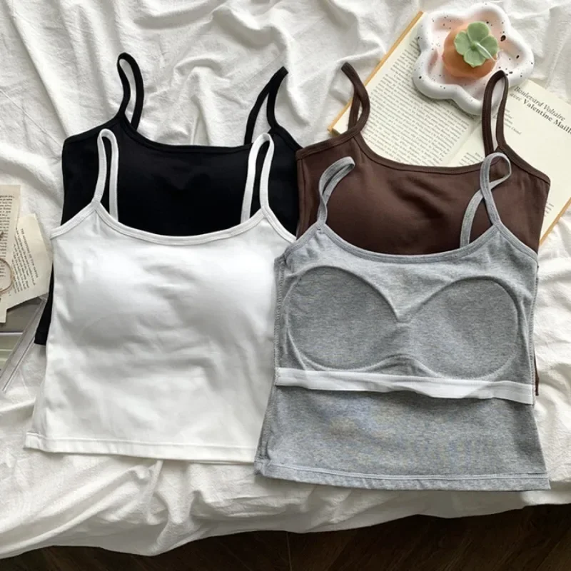 American Style High Elasticity Spicy Girl Tank Top Women's Integrated Chest Pad Cup Summer 2026 Thread Vest Outerwear