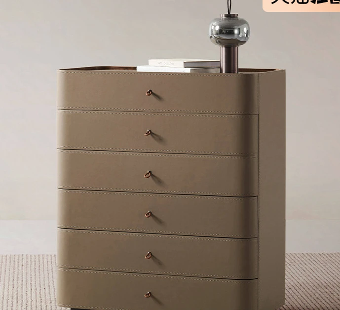 

Italian minimalist six bucket cabinet Italian designer bedroom light luxury saddle leather drawer storage cabinet