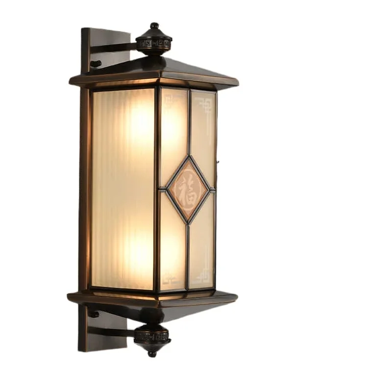 All copper solar wall lamp, outdoor balcony door lamp, garden wall new Chinese style