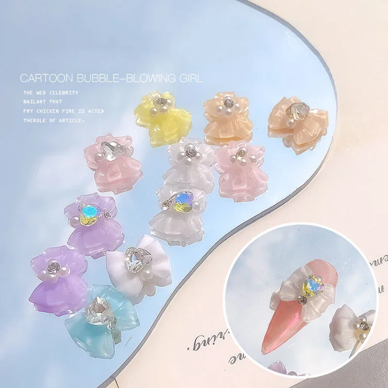 Heart Rhinestone Nail Bow Charms 10pcs Ice Transparent Crystal  Bowtie Jewelry 14*13mm Love Diamond Resin Ribbon Gems for Nails