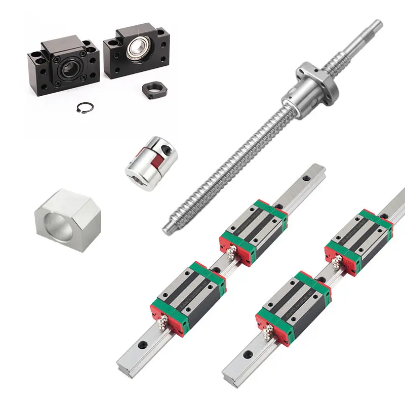 C5 2pcs HGR20 Linear Square Rail+4PC HGH20CA Slides Carriage+1PC SFU1605 Ball Screw+BK/BF12 End Support+Coupling+Nut Housing Set