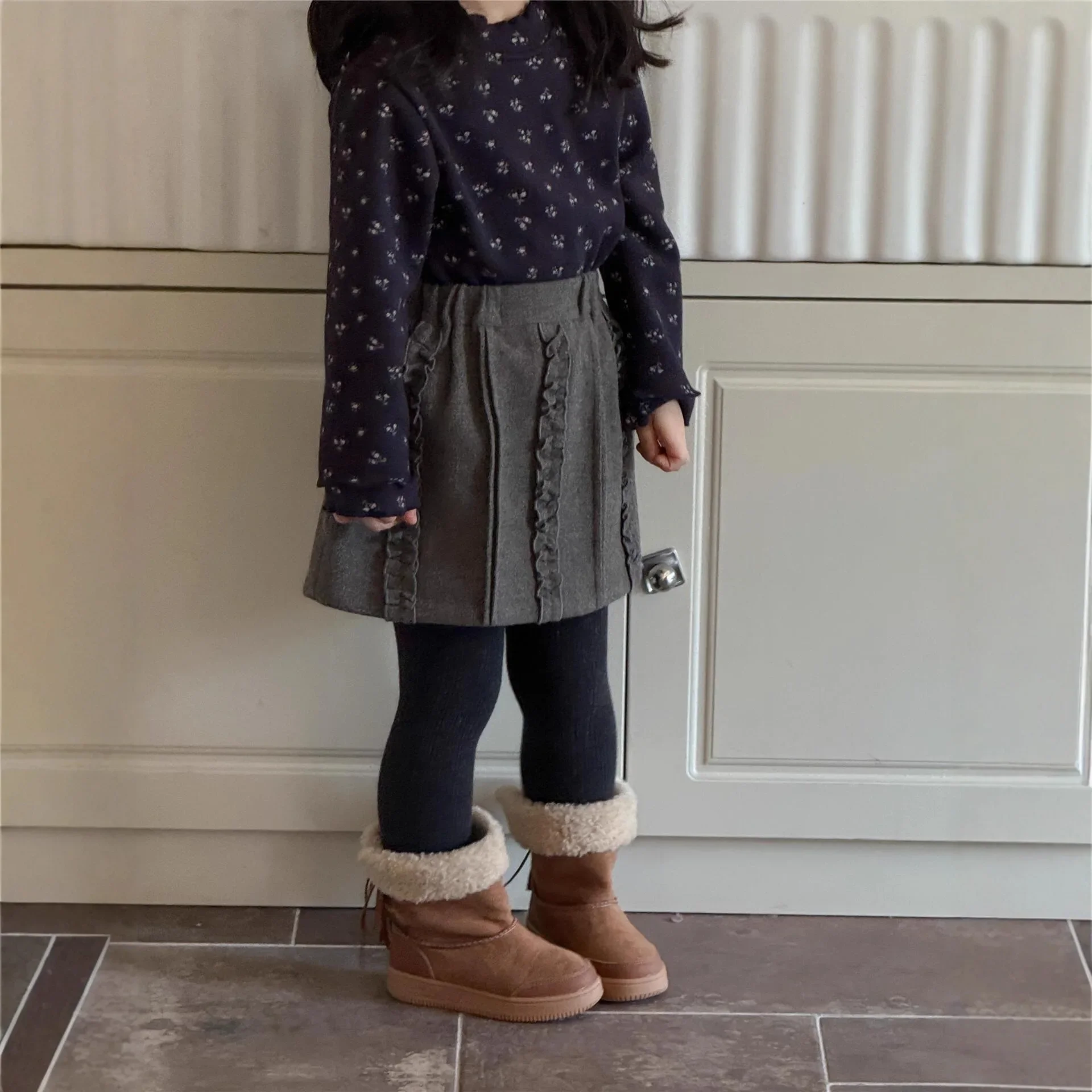 

Girls Skirt 2025 Autumn/winter Korean Sweet Princess Wind Wood Ear Lace Short Skirt Sweet and Cute Temperament Daily Casual