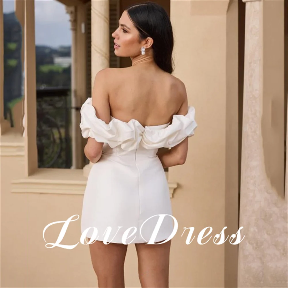 Amor-Simples Curto Fora Do Ombro Plissado Bainha, Elegante Vestidos De Noiva, Acima Do Joelho, Mancha De Costas Abertas, Vestido De Noiva